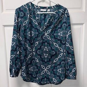 New York & Company Geometric Blue and Green Blouse